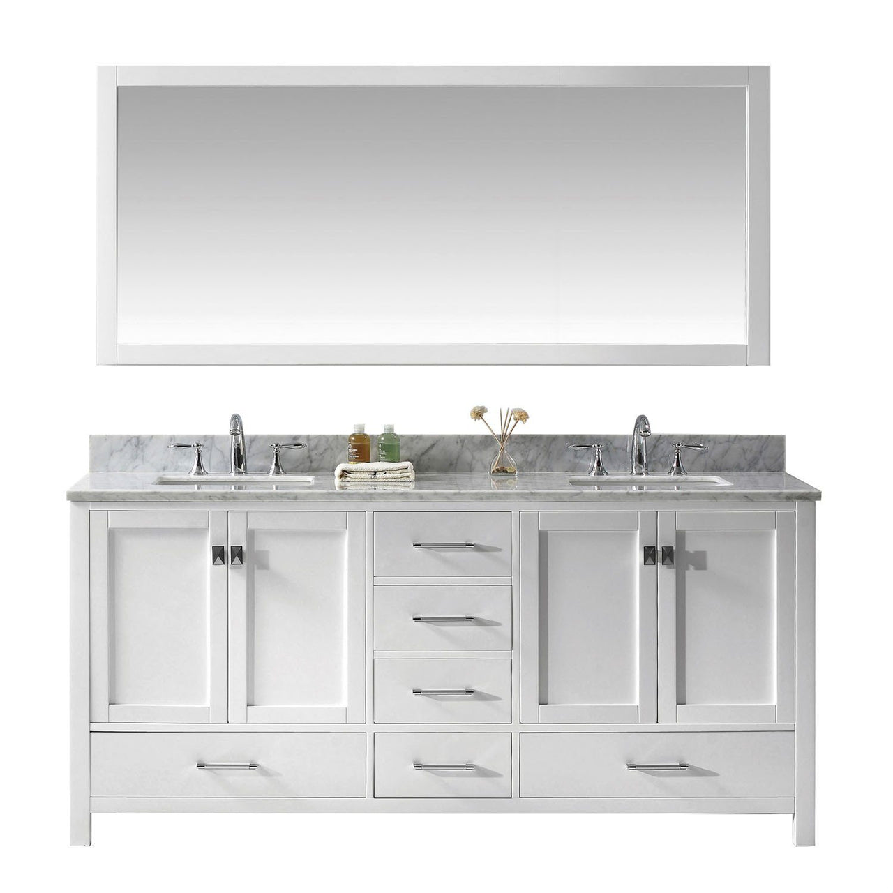 Virtu USA Caroline Avenue 72" Double Square Sink White Top Vanity in White with Mirror Vanity Virtu USA 