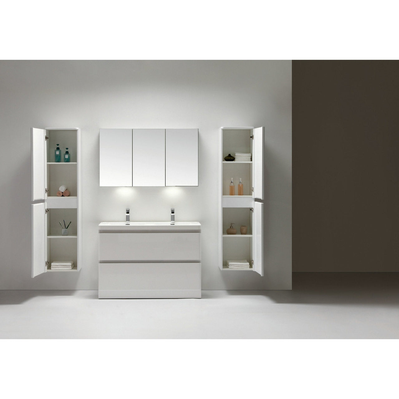 Eviva Glazzy® 48" Floor Mount Modern Vanity with Double Sink (High Glossy White) Vanity Eviva 