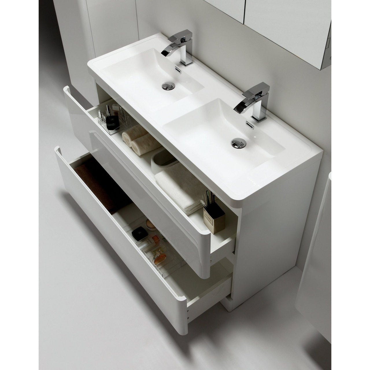 Eviva Glazzy® 48" Floor Mount Modern Vanity with Double Sink (High Glossy White) Vanity Eviva 