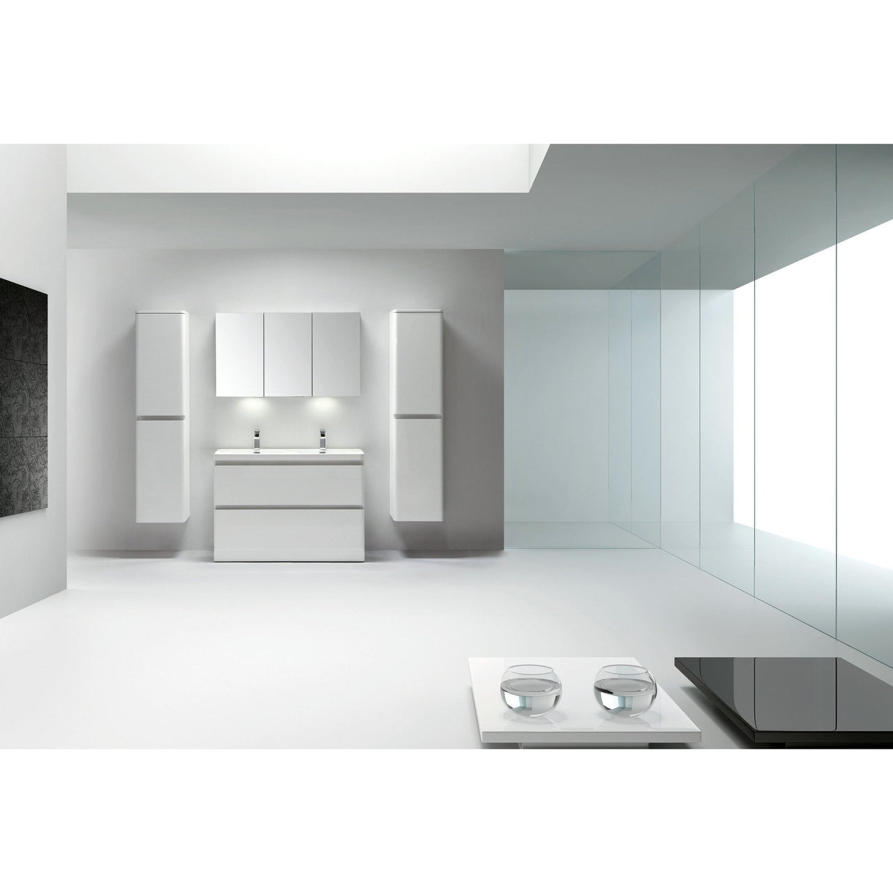 Eviva Glazzy® 48" Floor Mount Modern Vanity with Double Sink (High Glossy White) Vanity Eviva 