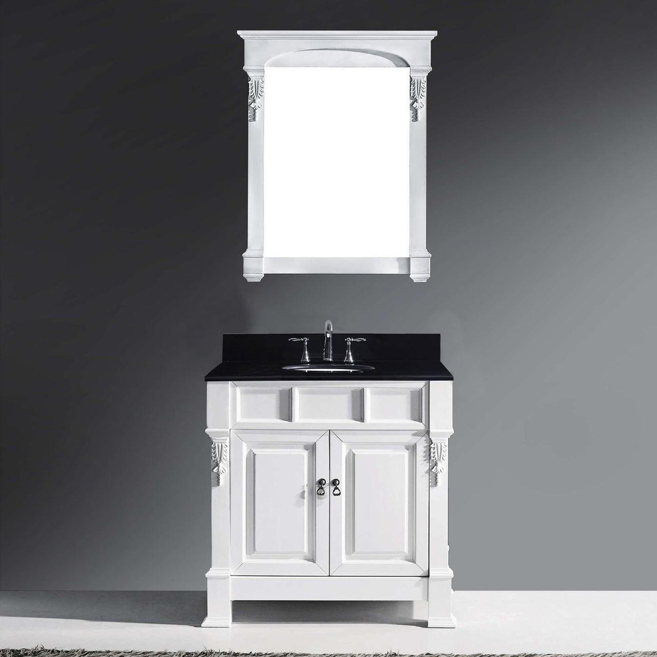 Virtu USA Huntshire 36" Single Round Sink White Top Vanity in White with Mirror Vanity Virtu USA 