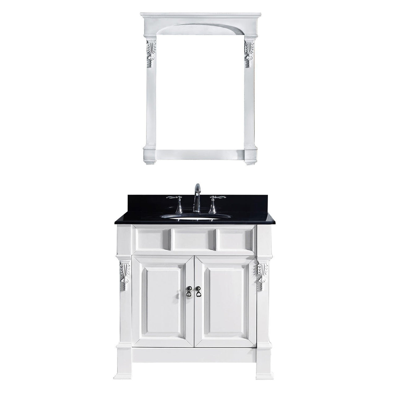 Virtu USA Huntshire 36" Single Round Sink White Top Vanity in White with Mirror Vanity Virtu USA 