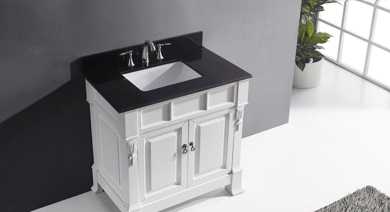 Virtu USA Huntshire 36" Single Square Sink White Top Vanity in White with Mirror Vanity Virtu USA 