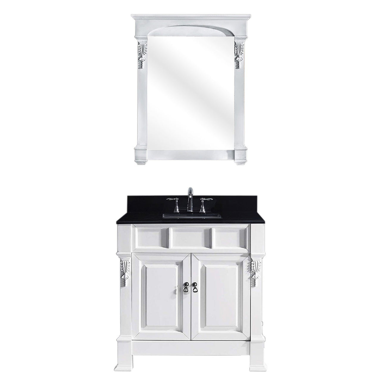 Virtu USA Huntshire 36" Single Square Sink White Top Vanity in White with Mirror Vanity Virtu USA 