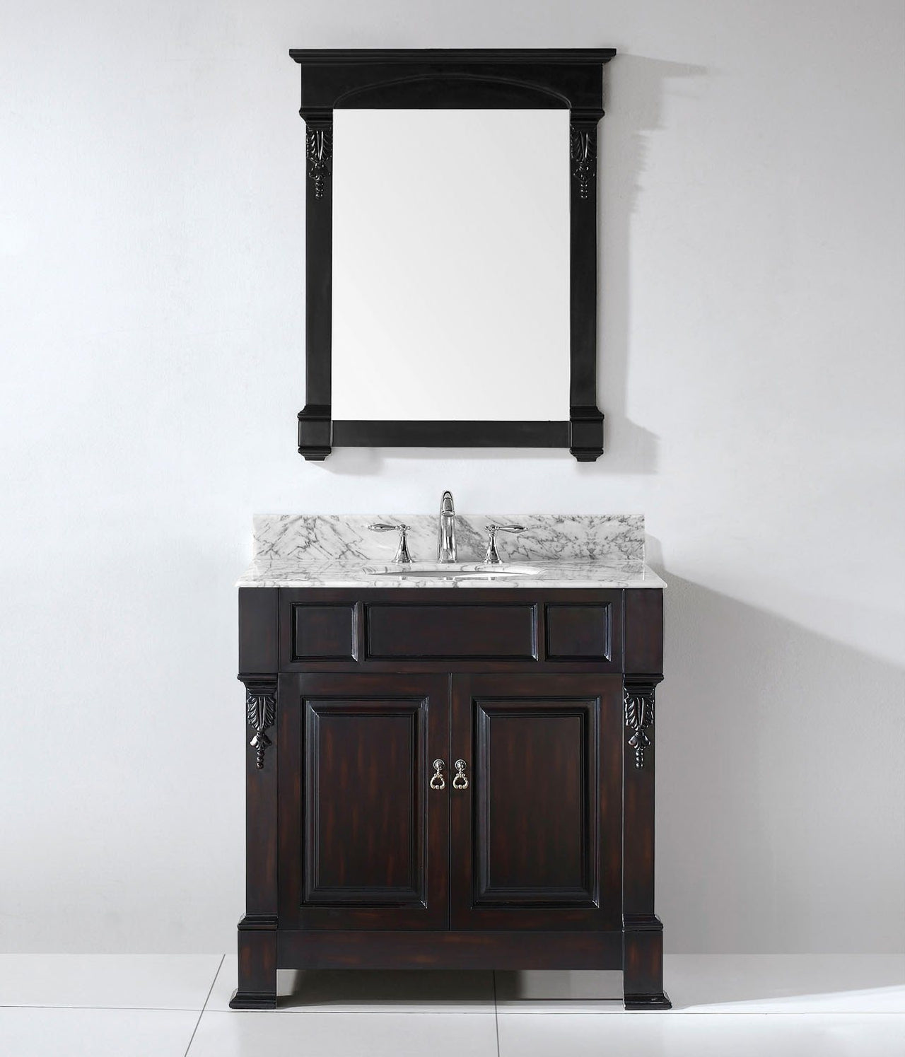 Virtu USA Huntshire 36" Single Round Sink Dark Walnut Top Vanity in Dark Walnut with Mirror Vanity Virtu USA 