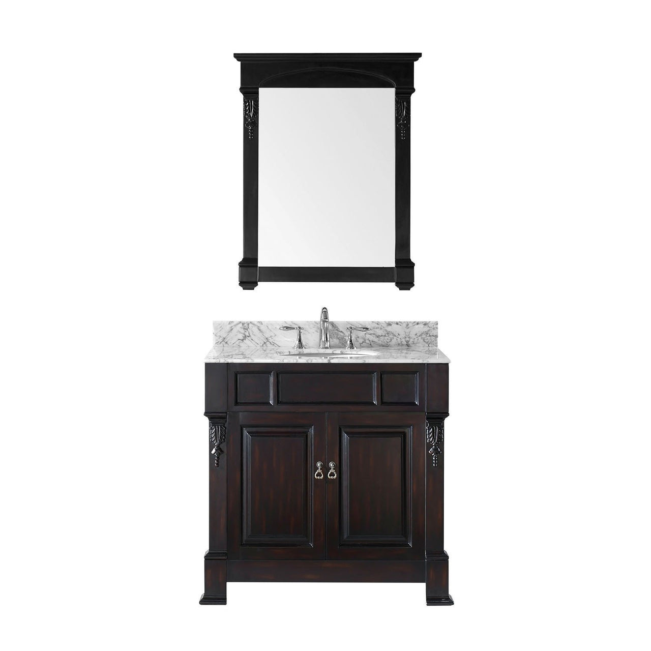 Virtu USA Huntshire 36" Single Round Sink Dark Walnut Top Vanity in Dark Walnut with Mirror Vanity Virtu USA 