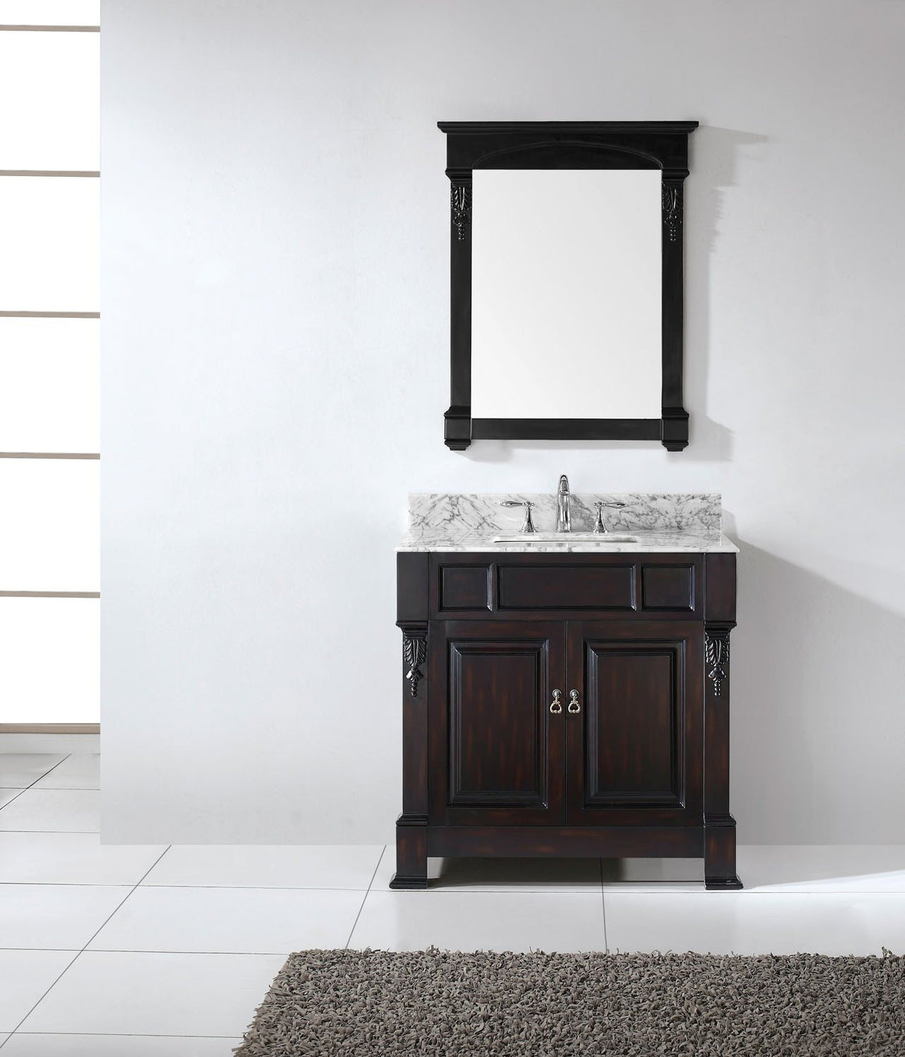 Virtu USA Huntshire 36" Single Square Sink Dark Walnut Top Vanity in Dark Walnut with Mirror Vanity Virtu USA 
