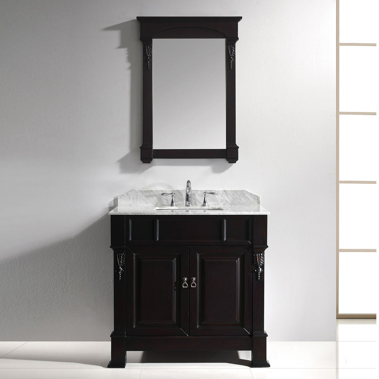 Virtu USA Huntshire 36" Single Square Sink Dark Walnut Top Vanity in Dark Walnut with Mirror Vanity Virtu USA 