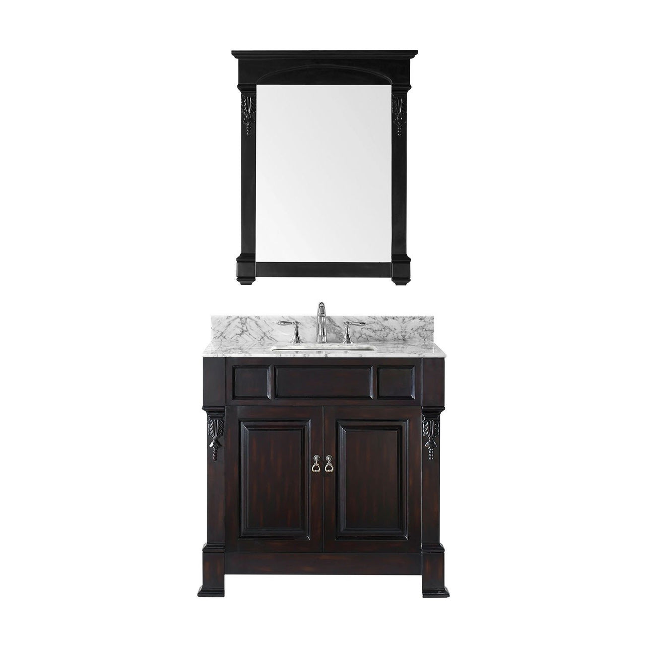 Virtu USA Huntshire 36" Single Square Sink Dark Walnut Top Vanity in Dark Walnut with Mirror Vanity Virtu USA 