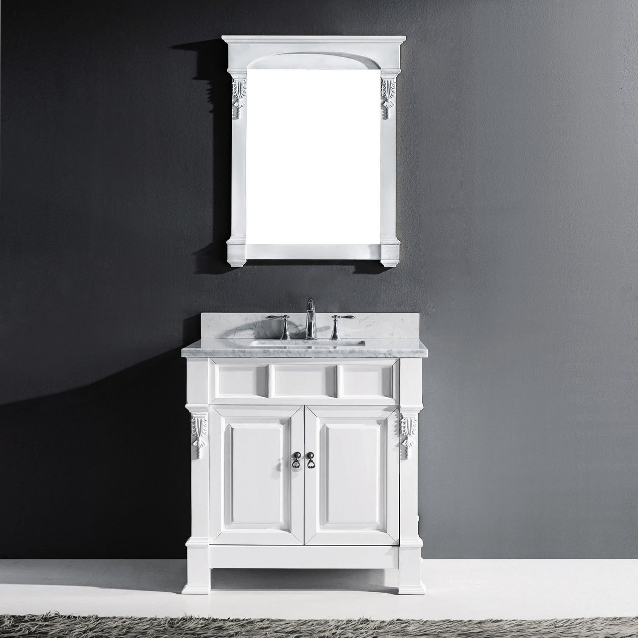 Virtu USA Huntshire 36" Single Square Sink White Top Vanity in White with Mirror Vanity Virtu USA 