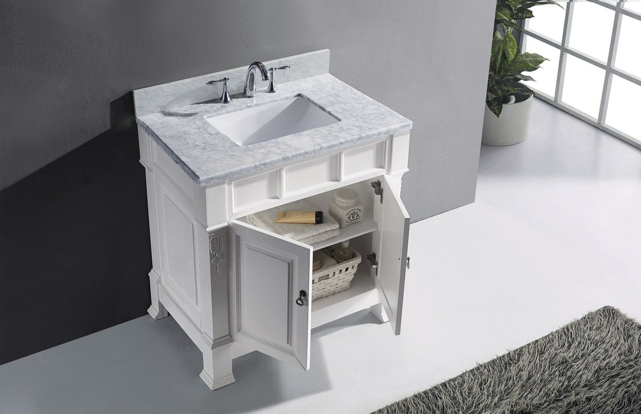 Virtu USA Huntshire 36" Single Square Sink White Top Vanity in White with Mirror Vanity Virtu USA 