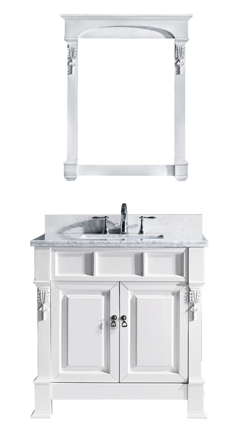 Virtu USA Huntshire 36" Single Square Sink White Top Vanity in White with Mirror Vanity Virtu USA 