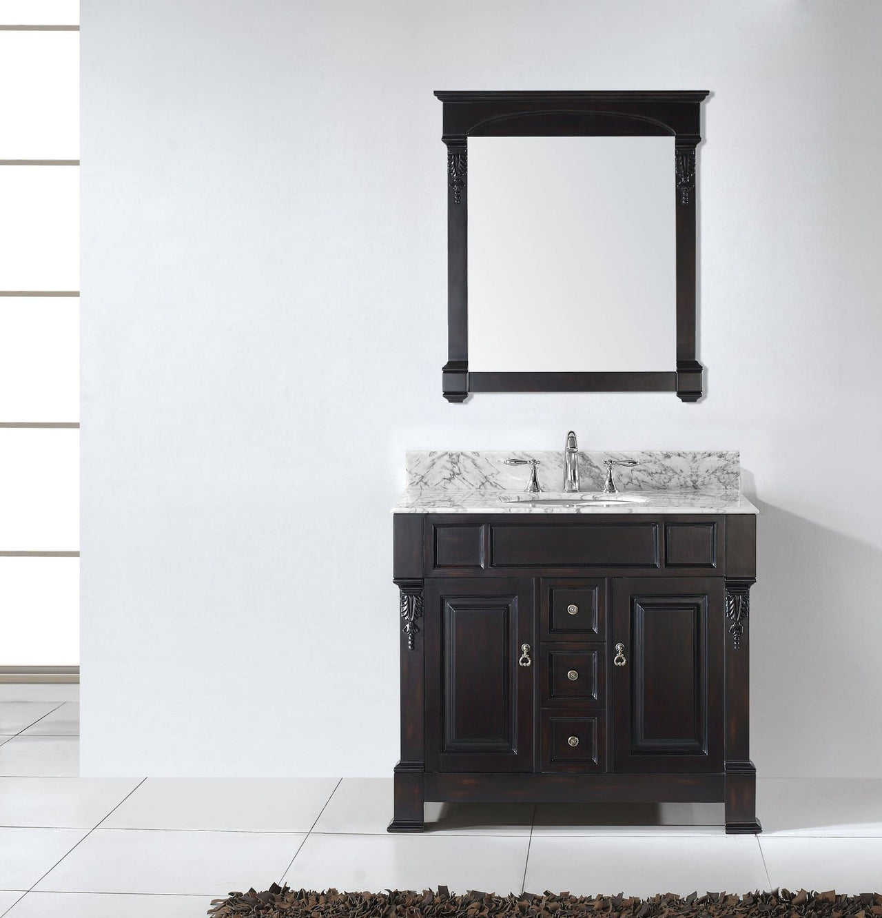 Virtu USA Huntshire 40" Single Round Sink Dark Walnut Top Vanity in Dark Walnut with Mirror Vanity Virtu USA 