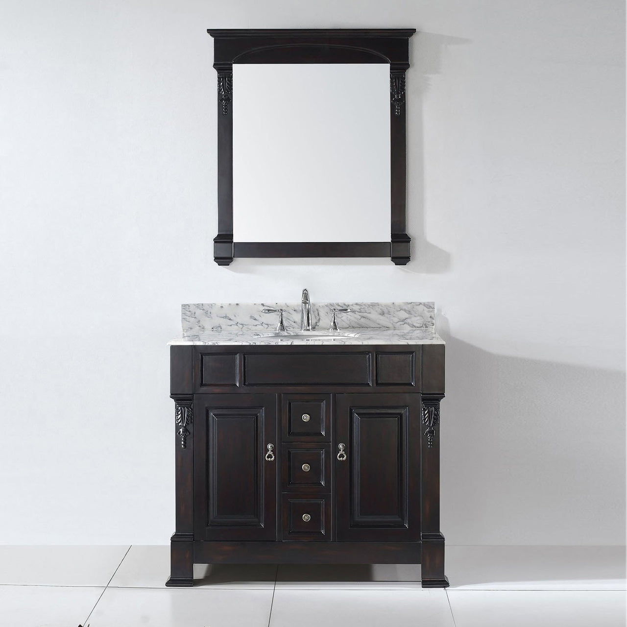 Virtu USA Huntshire 40" Single Round Sink Dark Walnut Top Vanity in Dark Walnut with Mirror Vanity Virtu USA 