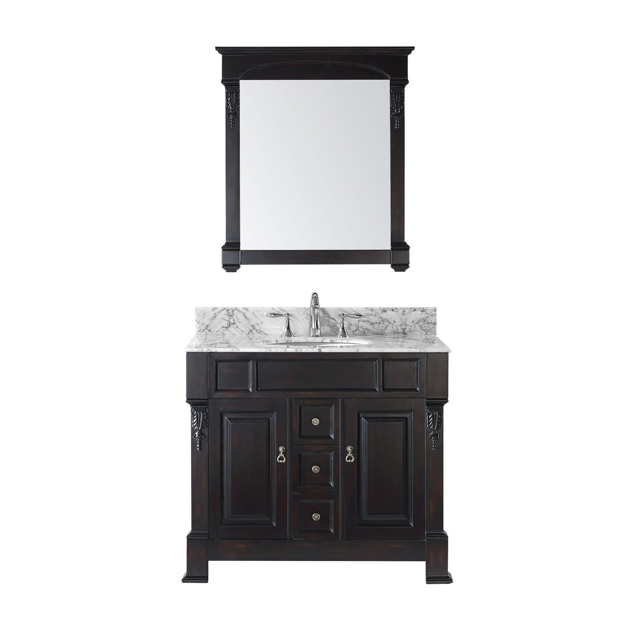 Virtu USA Huntshire 40" Single Round Sink Dark Walnut Top Vanity in Dark Walnut with Mirror Vanity Virtu USA 