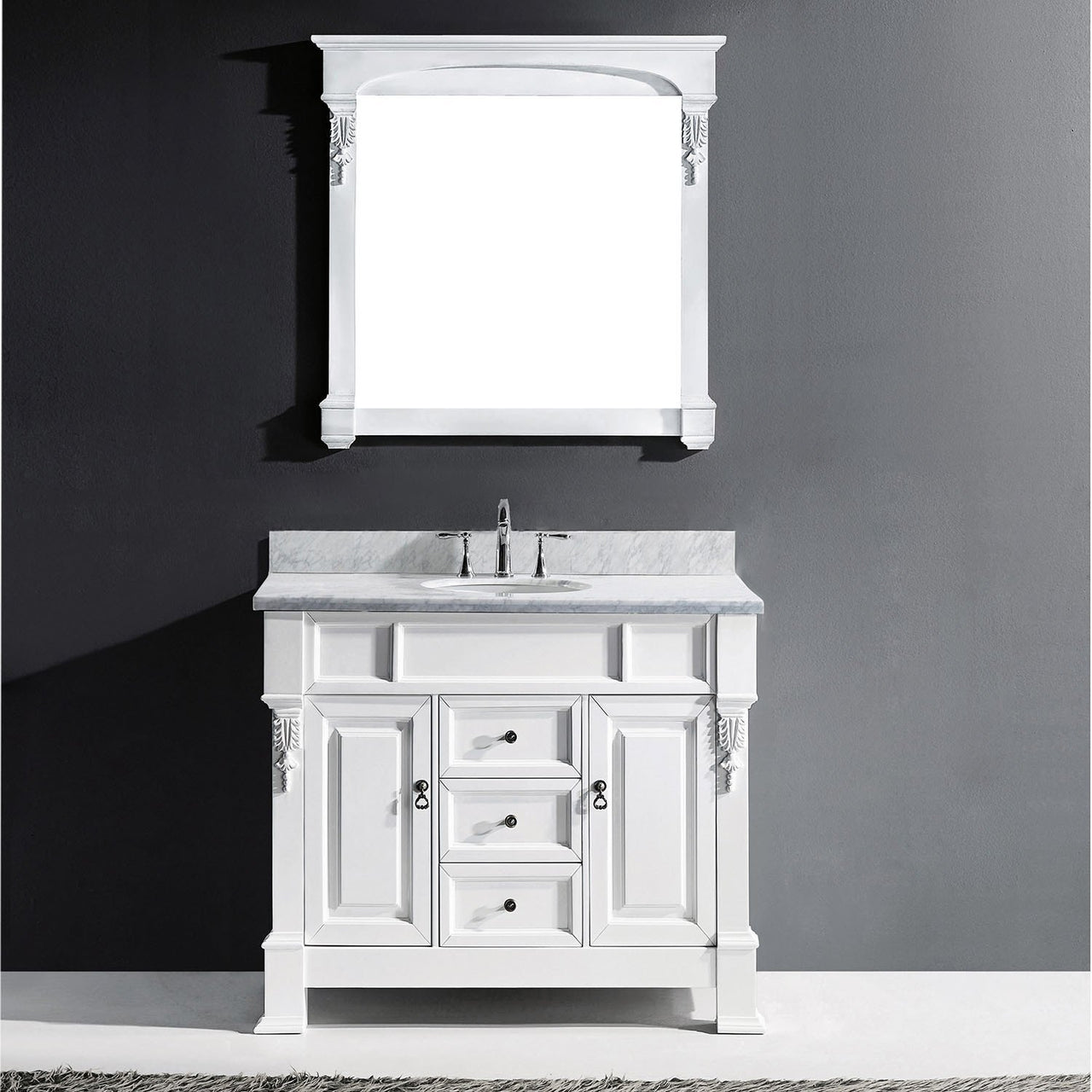Virtu USA Huntshire 40" Single Round Sink White Top Vanity in White with Mirror Vanity Virtu USA 