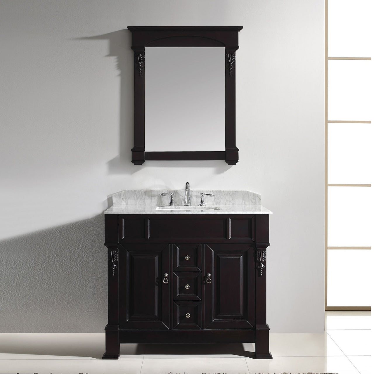 Virtu USA Huntshire 40" Single Square Sink Dark Walnut Top Vanity in Dark Walnut with Mirror Vanity Virtu USA 