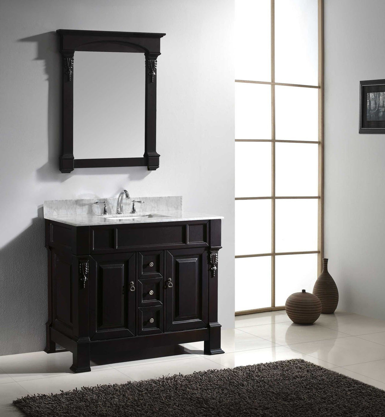 Virtu USA Huntshire 40" Single Square Sink Dark Walnut Top Vanity in Dark Walnut with Mirror Vanity Virtu USA 