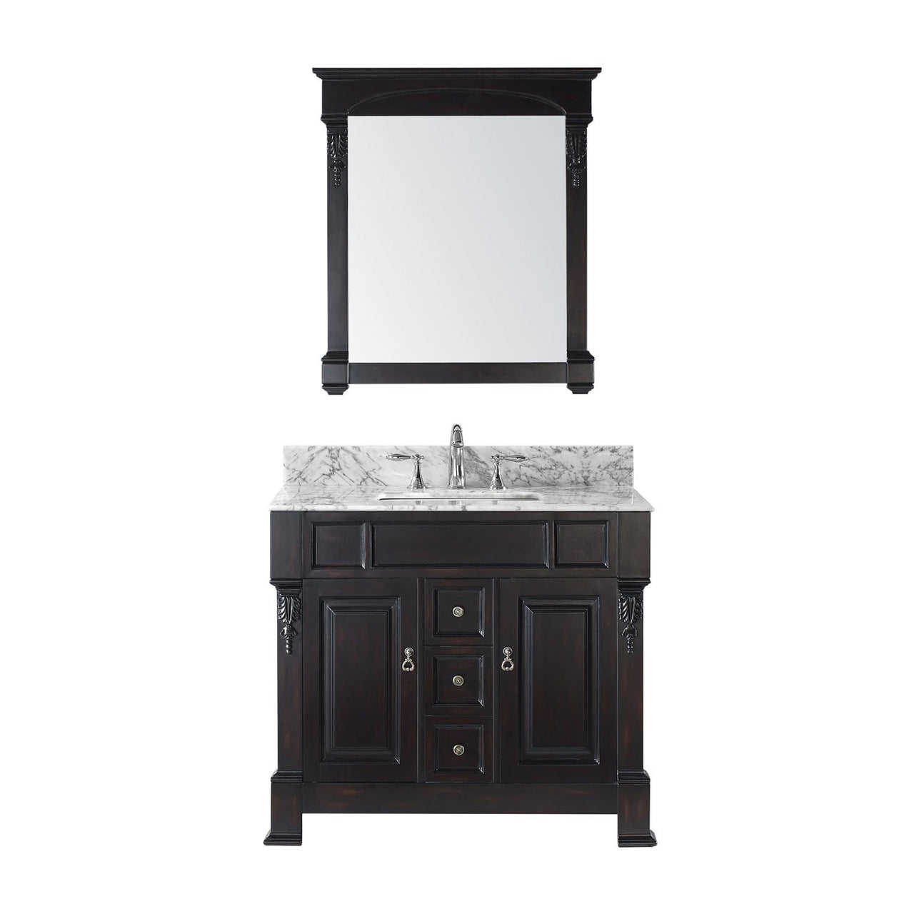Virtu USA Huntshire 40" Single Square Sink Dark Walnut Top Vanity in Dark Walnut with Mirror Vanity Virtu USA 