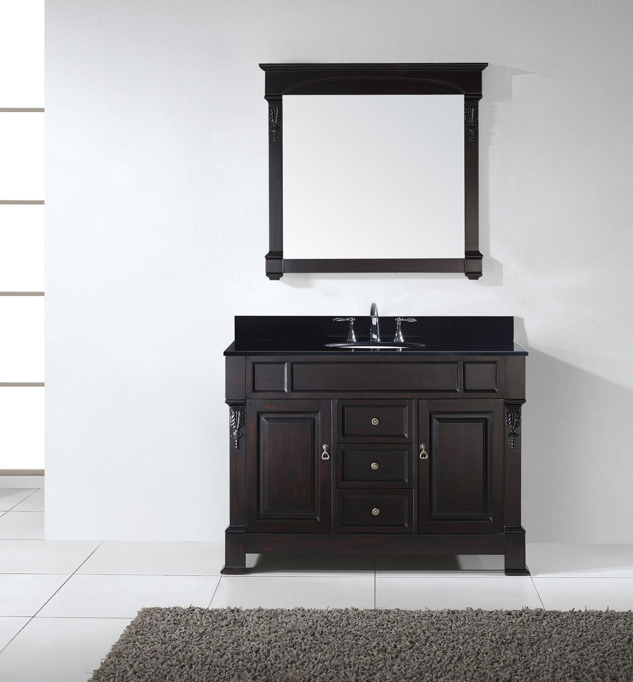 Virtu USA Huntshire 48" Single Round Sink Dark Walnut Top Vanity with Mirror Vanity Virtu USA 