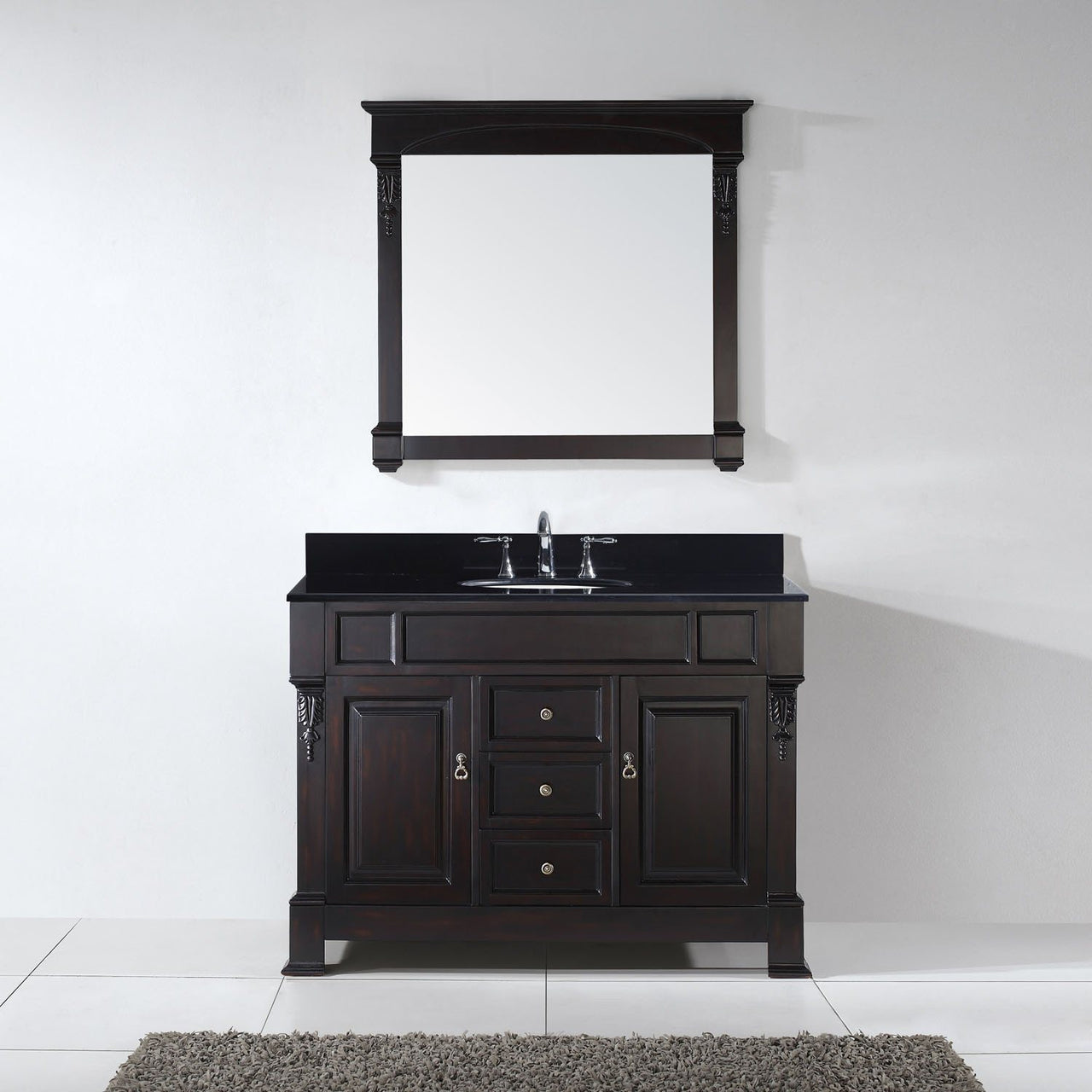 Virtu USA Huntshire 48" Single Round Sink Dark Walnut Top Vanity with Mirror Vanity Virtu USA 