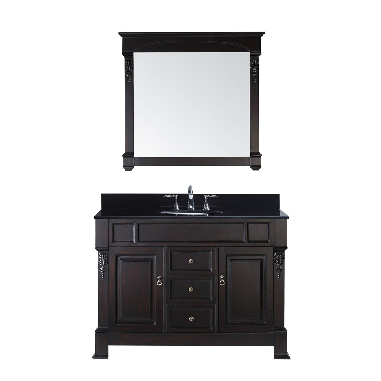 Virtu USA Huntshire 48" Single Round Sink Dark Walnut Top Vanity with Mirror Vanity Virtu USA 
