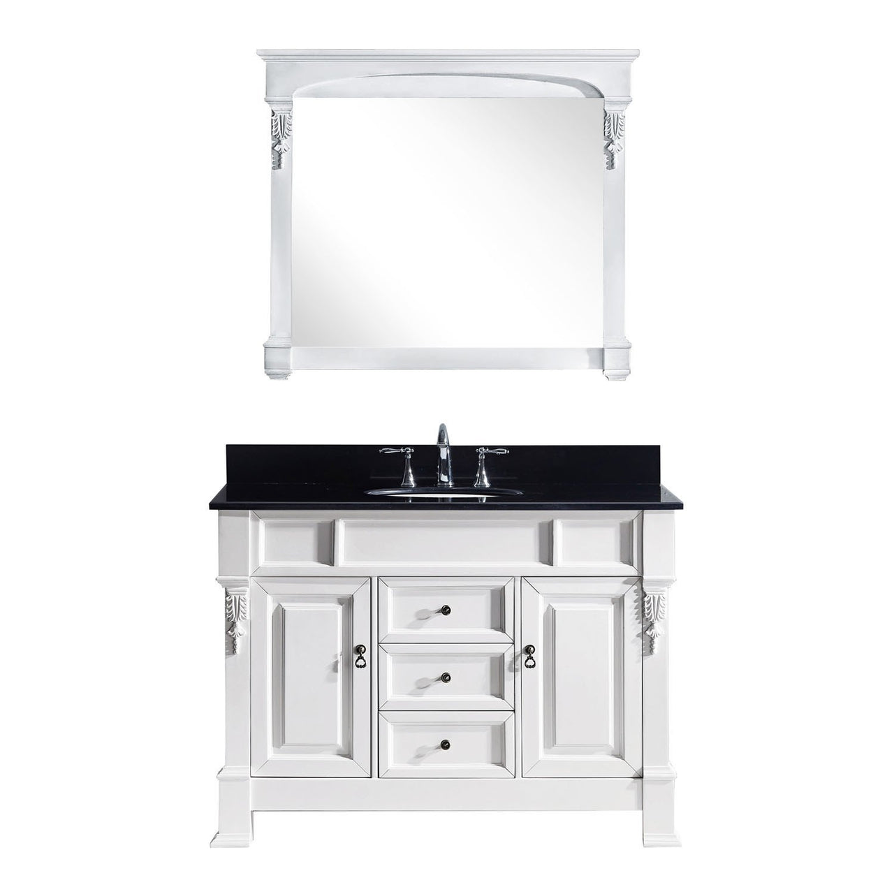 Virtu USA Huntshire 48" Single Round Sink White Top Vanity in White with Mirror Vanity Virtu USA 