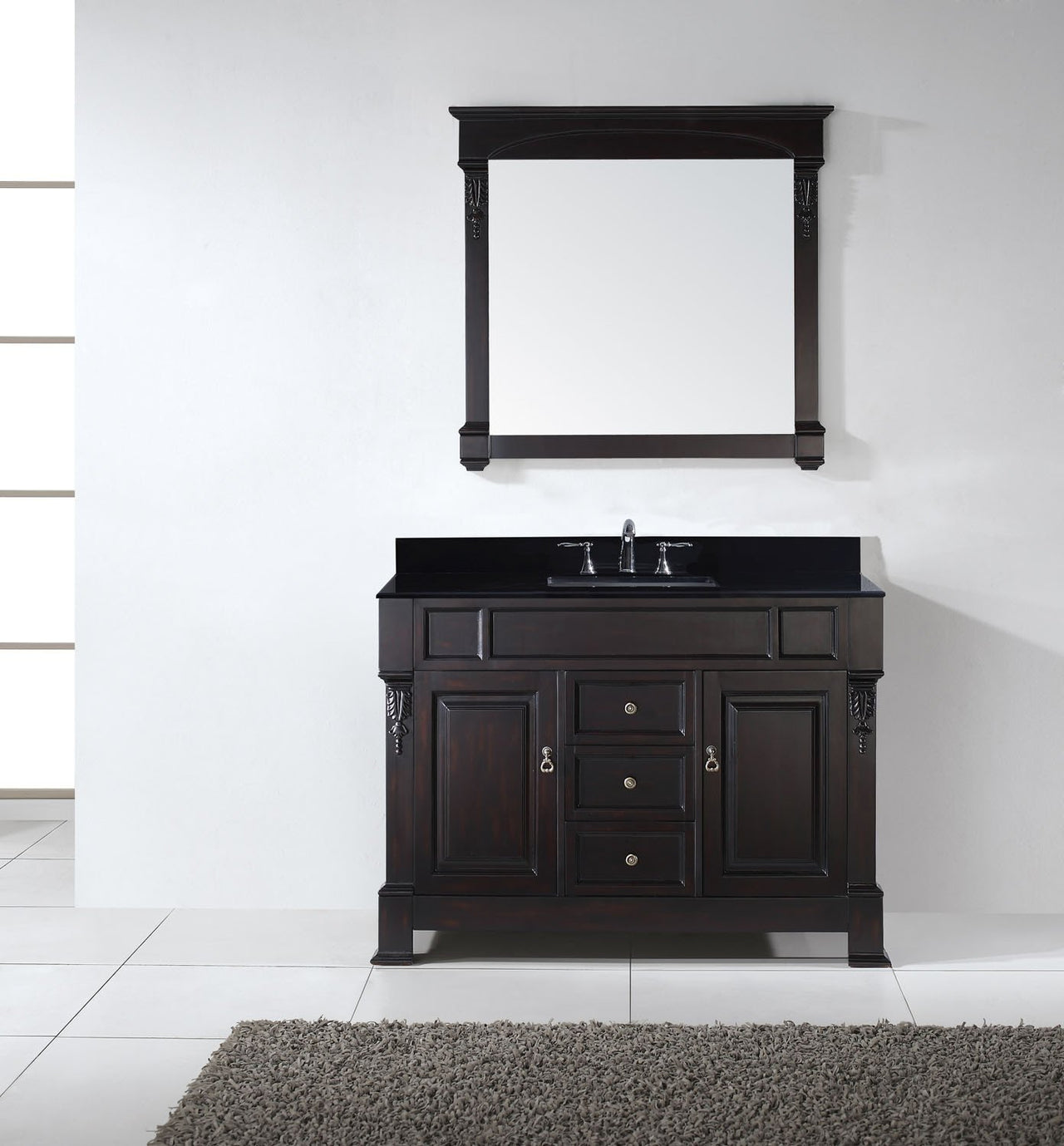 Virtu USA Huntshire 48" Single Square Sink Dark Walnut Top Vanity with Mirror Vanity Virtu USA 