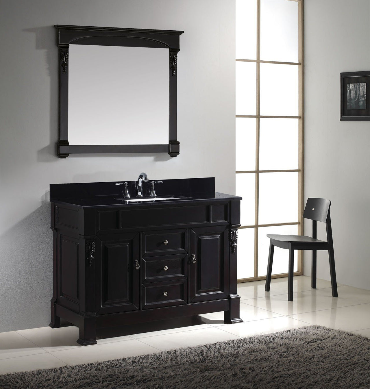 Virtu USA Huntshire 48" Single Square Sink Dark Walnut Top Vanity with Mirror Vanity Virtu USA 