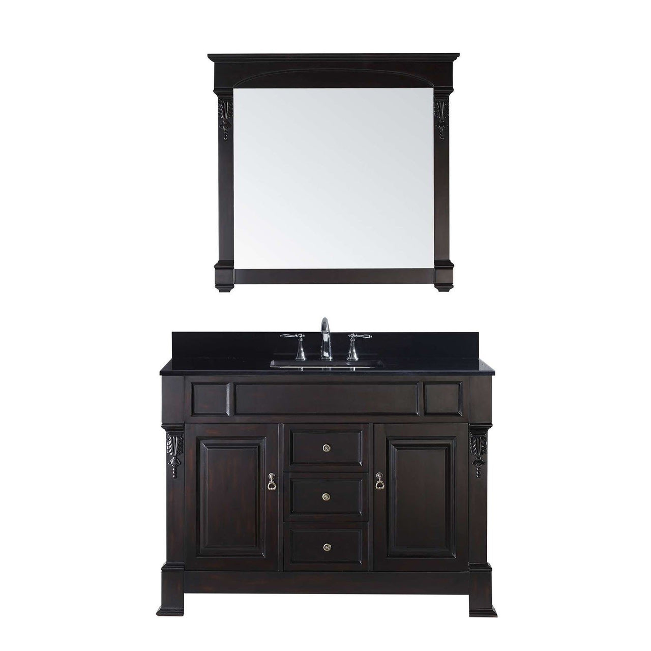 Virtu USA Huntshire 48" Single Square Sink Dark Walnut Top Vanity with Mirror Vanity Virtu USA 
