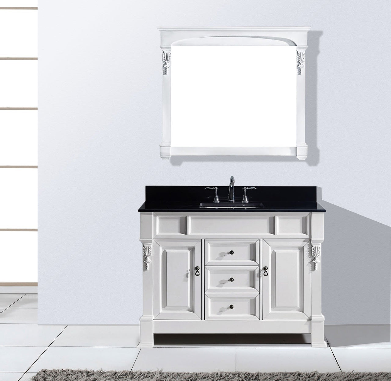 Virtu USA Huntshire 48" Single Square Sink White Top Vanity in White with Mirror Vanity Virtu USA 