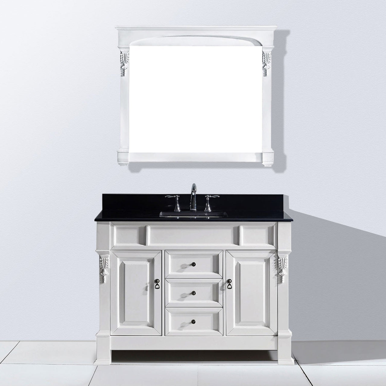 Virtu USA Huntshire 48" Single Square Sink White Top Vanity in White with Mirror Vanity Virtu USA 