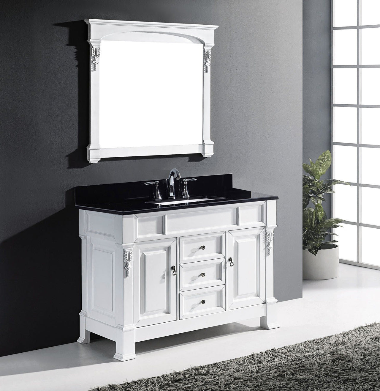 Virtu USA Huntshire 48" Single Square Sink White Top Vanity in White with Mirror Vanity Virtu USA 
