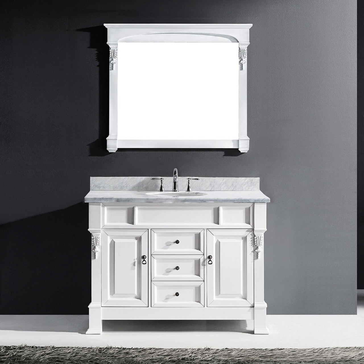 Virtu USA Huntshire 48" Single Round Sink White Top Vanity in White with Mirror Vanity Virtu USA 