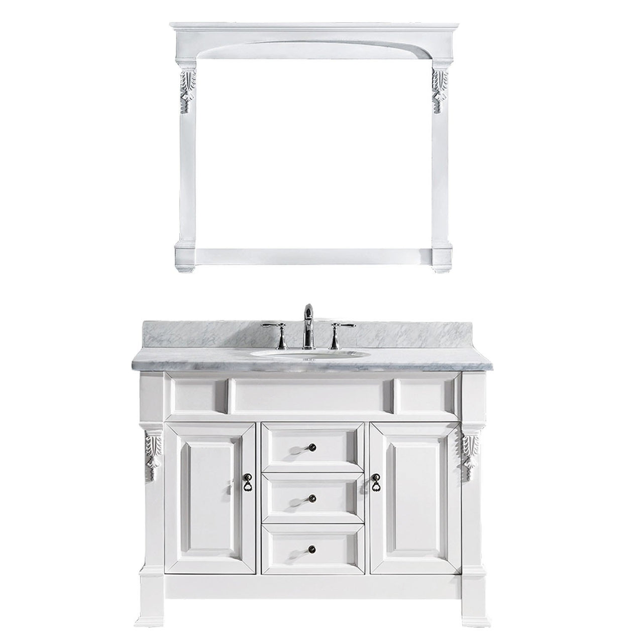 Virtu USA Huntshire 48" Single Round Sink White Top Vanity in White with Mirror Vanity Virtu USA 