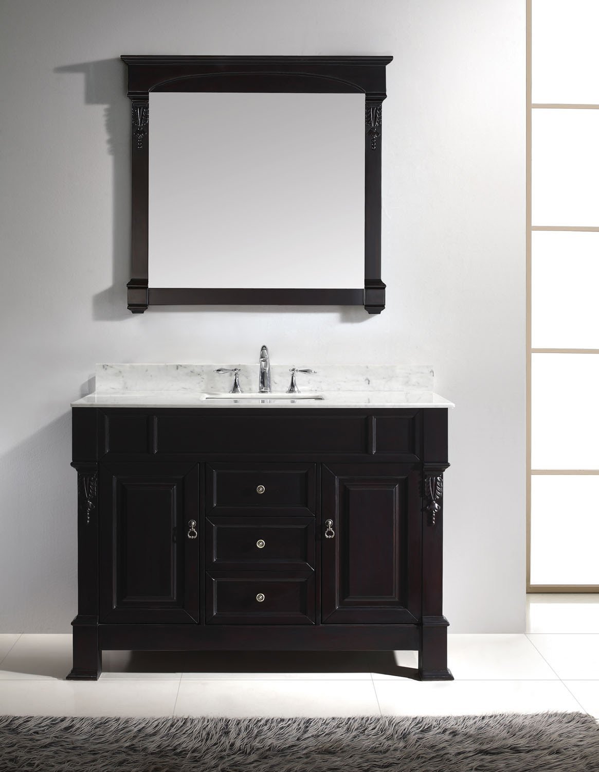 Virtu USA Huntshire 48" Single Square Sink Dark Walnut Top Vanity in Dark Walnut with Mirror Vanity Virtu USA 