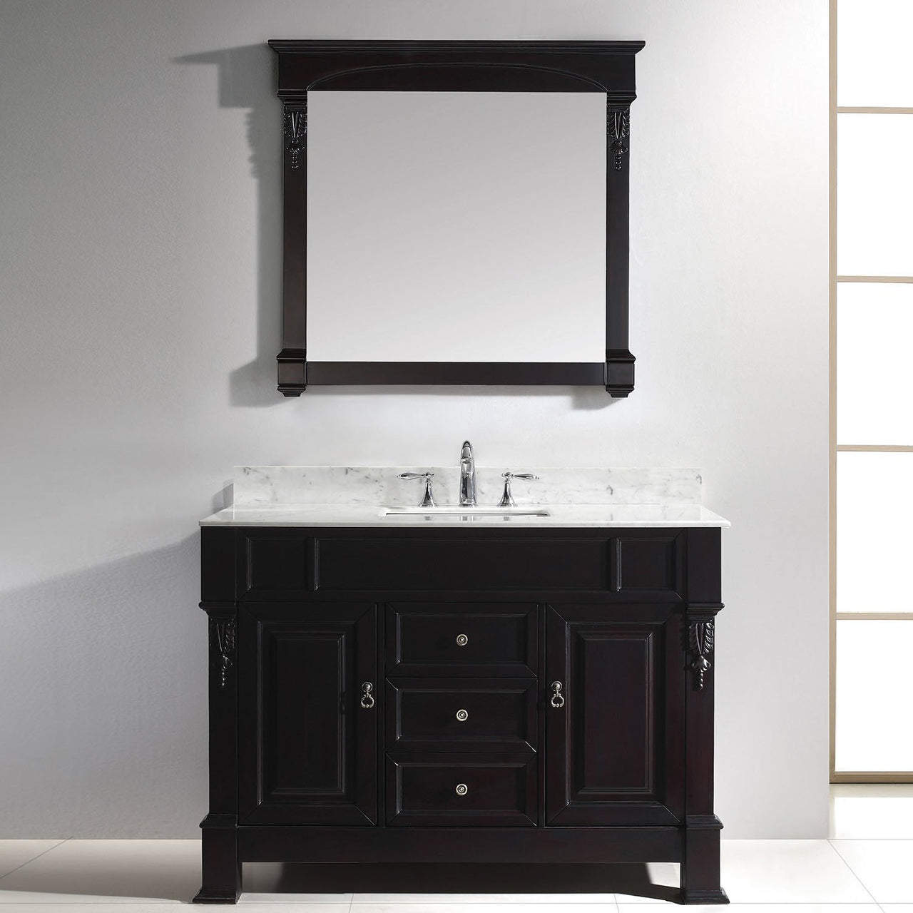 Virtu USA Huntshire 48" Single Square Sink Dark Walnut Top Vanity in Dark Walnut with Mirror Vanity Virtu USA 