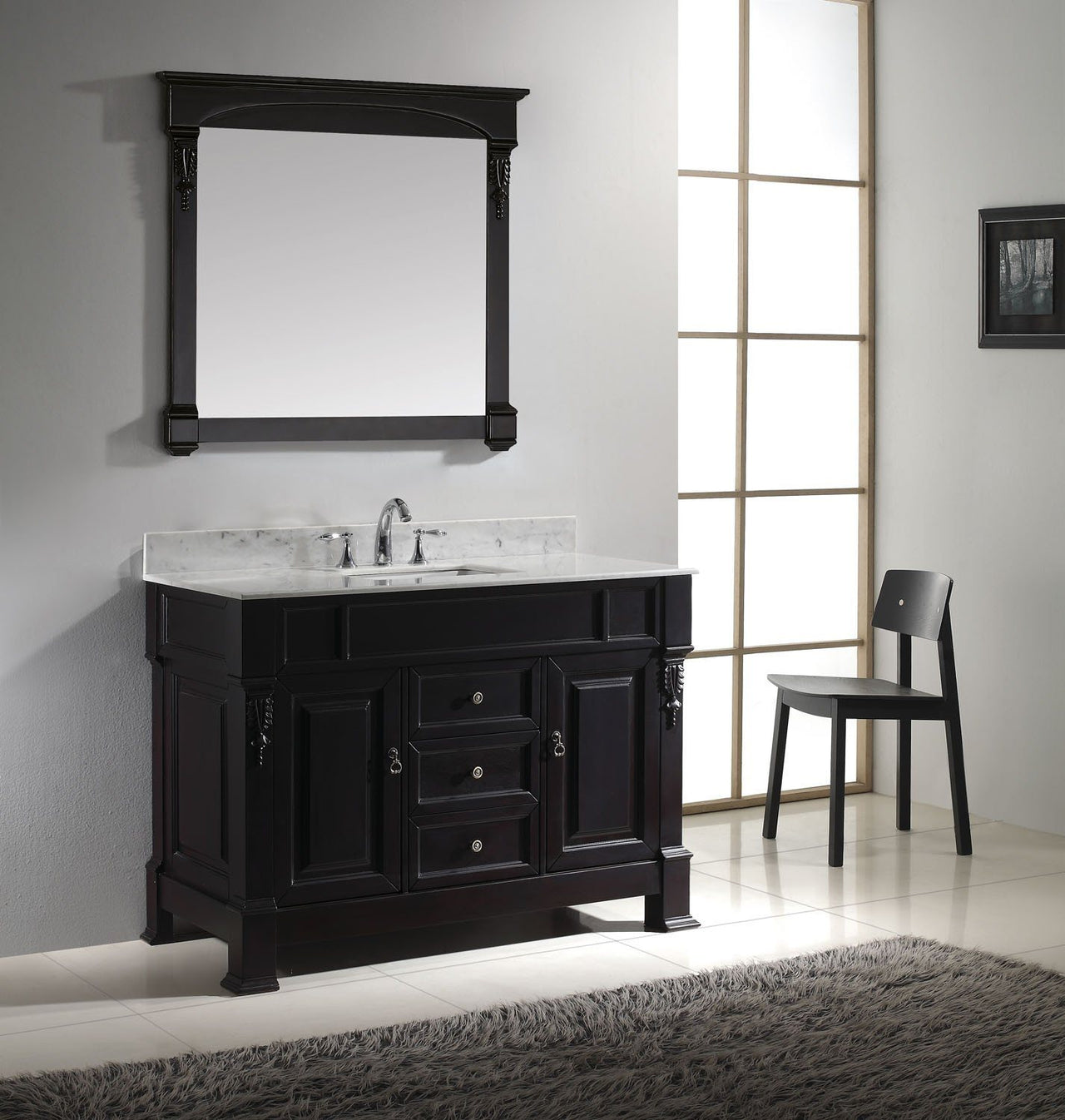 Virtu USA Huntshire 48" Single Square Sink Dark Walnut Top Vanity in Dark Walnut with Mirror Vanity Virtu USA 