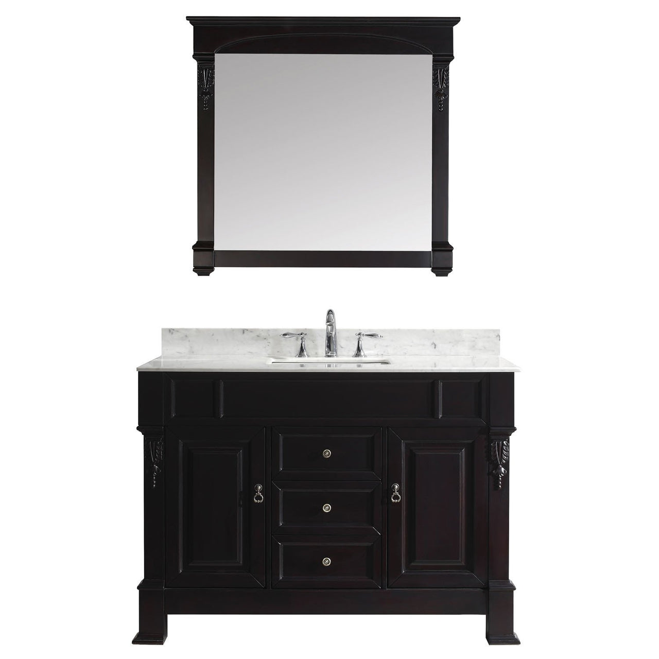 Virtu USA Huntshire 48" Single Square Sink Dark Walnut Top Vanity in Dark Walnut with Mirror Vanity Virtu USA 