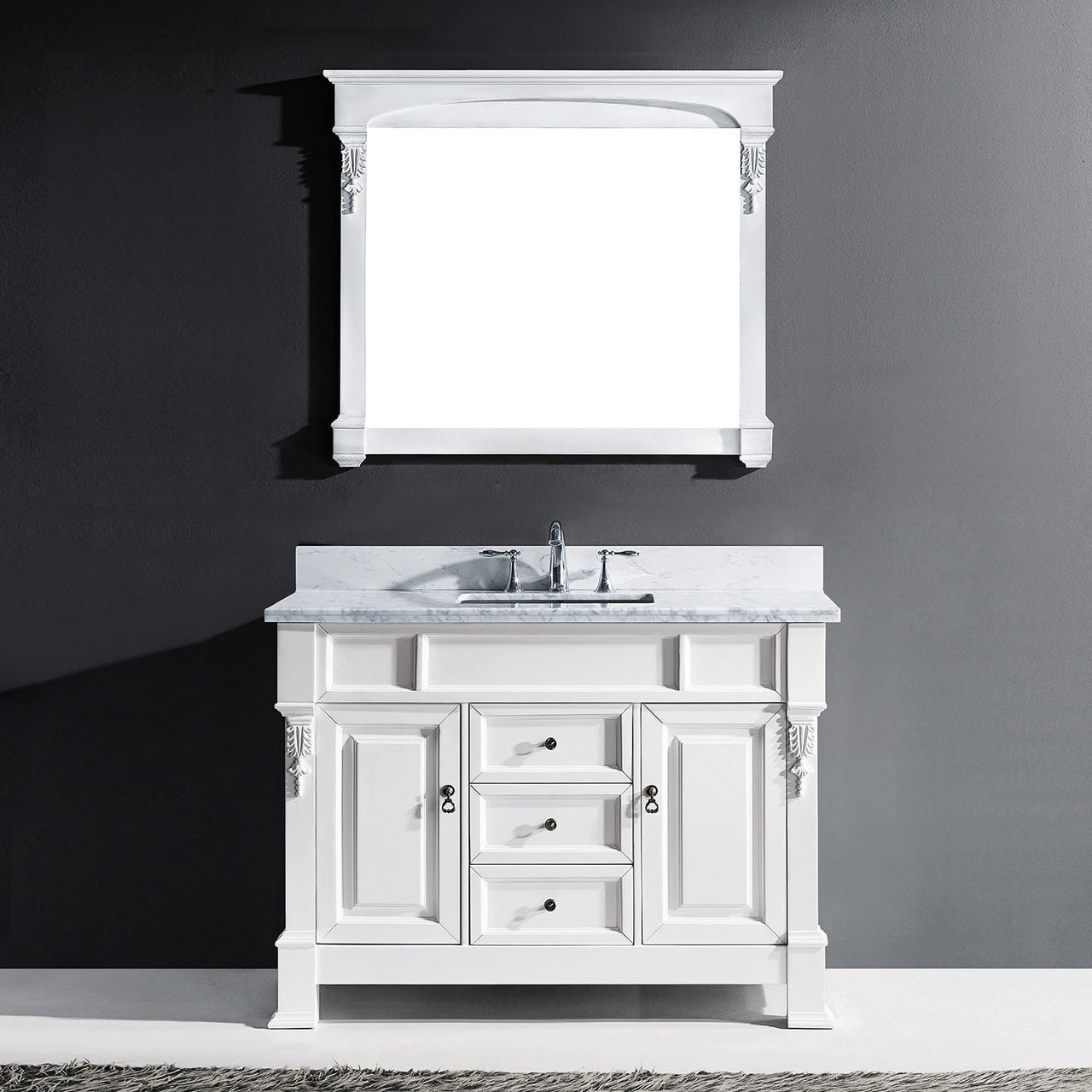 Virtu USA Huntshire 48" Single Square Sink White Top Vanity in White with Mirror Vanity Virtu USA 