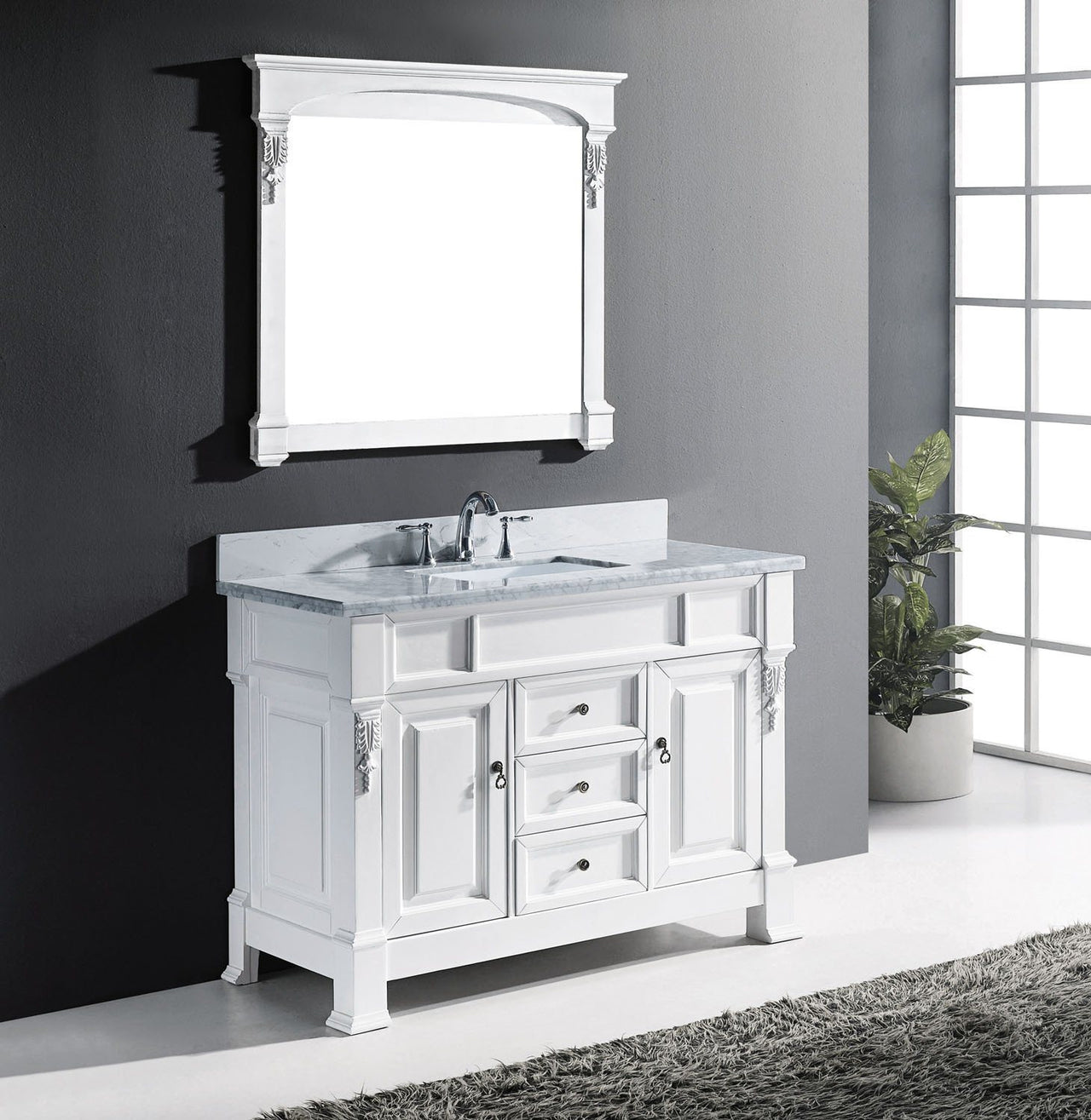 Virtu USA Huntshire 48" Single Square Sink White Top Vanity in White with Mirror Vanity Virtu USA 