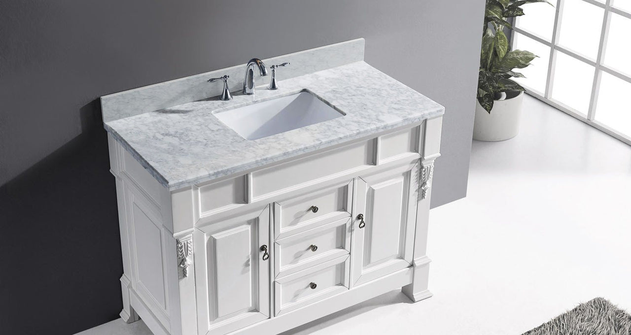 Virtu USA Huntshire 48" Single Square Sink White Top Vanity in White with Mirror Vanity Virtu USA 