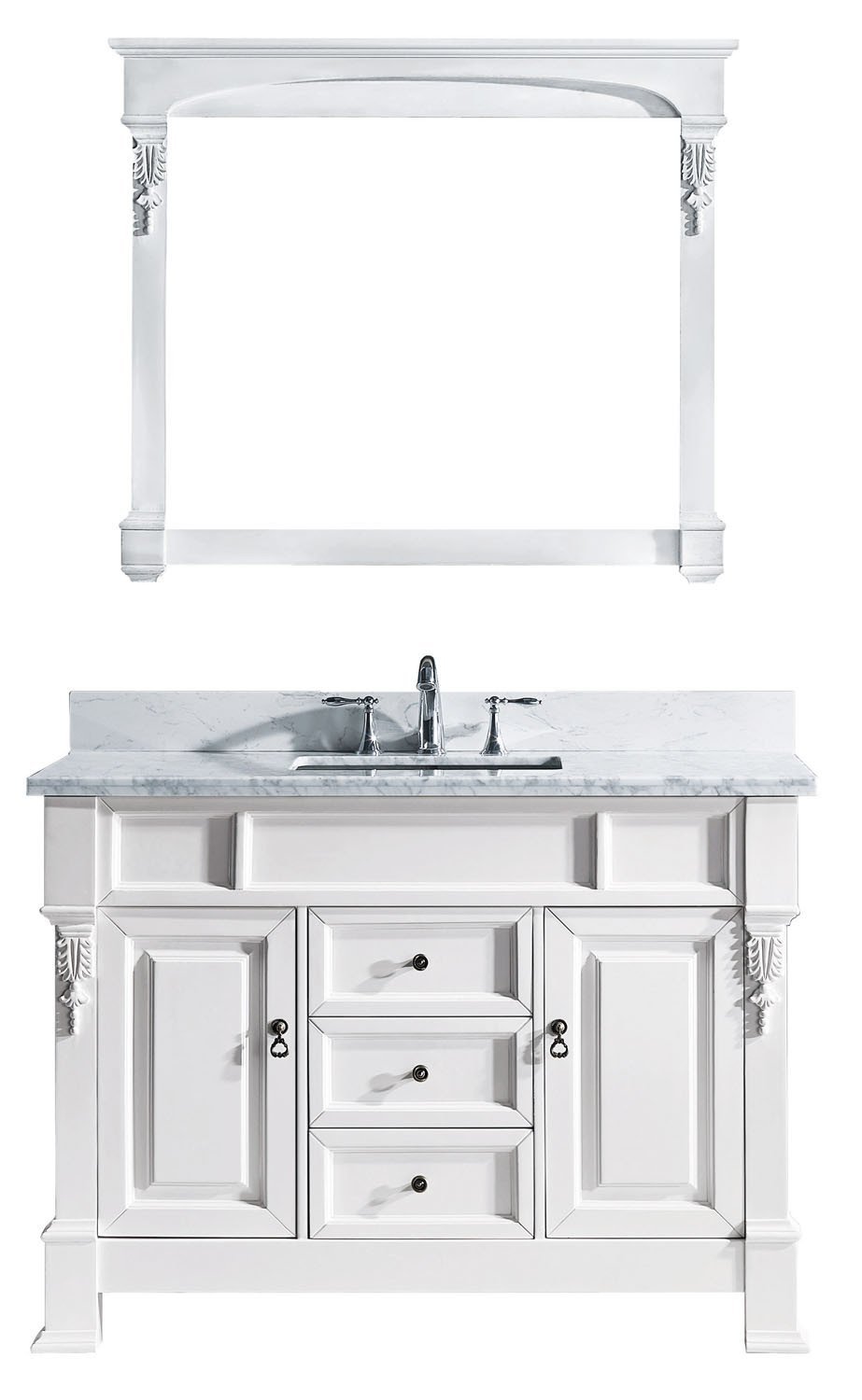 Virtu USA Huntshire 48" Single Square Sink White Top Vanity in White with Mirror Vanity Virtu USA 