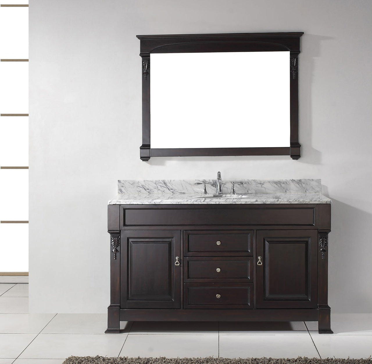 Virtu USA Huntshire 60" Single Round Sink Dark Walnut Top Vanity in Dark Walnut with Mirror Vanity Virtu USA 