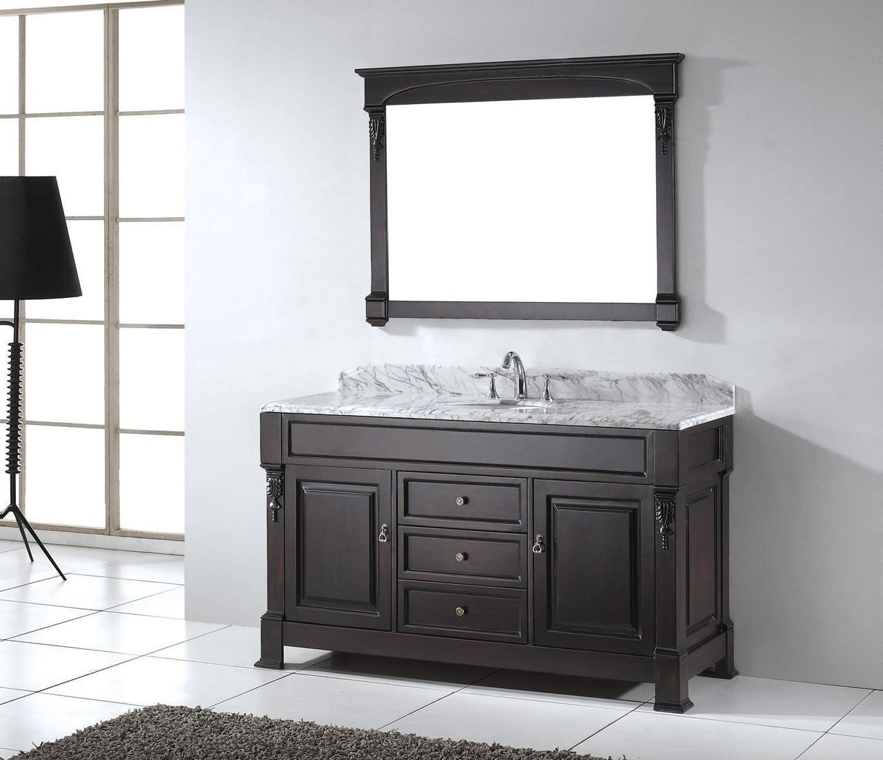 Virtu USA Huntshire 60" Single Round Sink Dark Walnut Top Vanity in Dark Walnut with Mirror Vanity Virtu USA 