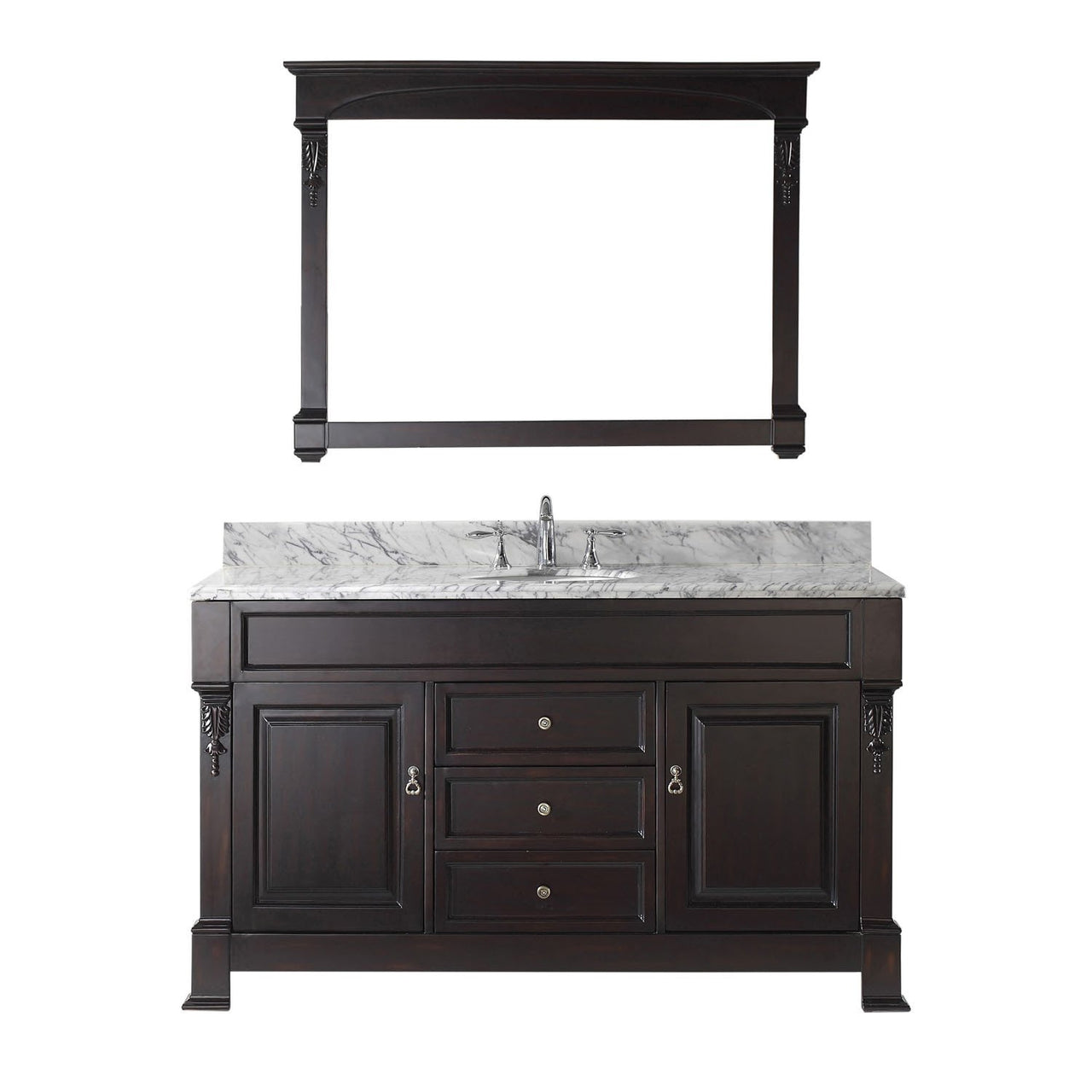 Virtu USA Huntshire 60" Single Round Sink Dark Walnut Top Vanity in Dark Walnut with Mirror Vanity Virtu USA 