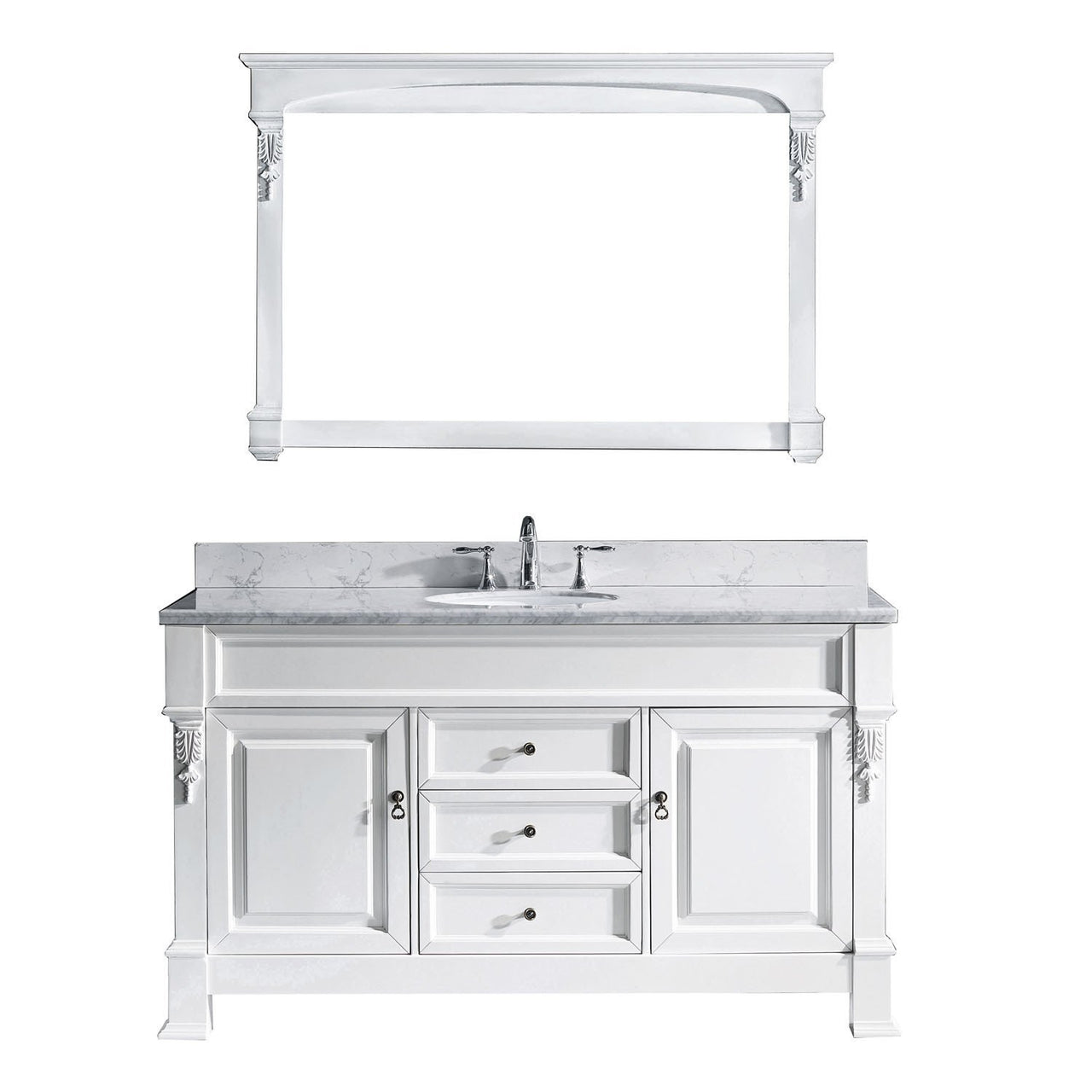 Virtu USA Huntshire 60" Single Round Sink White Top Vanity in White with Mirror Vanity Virtu USA 