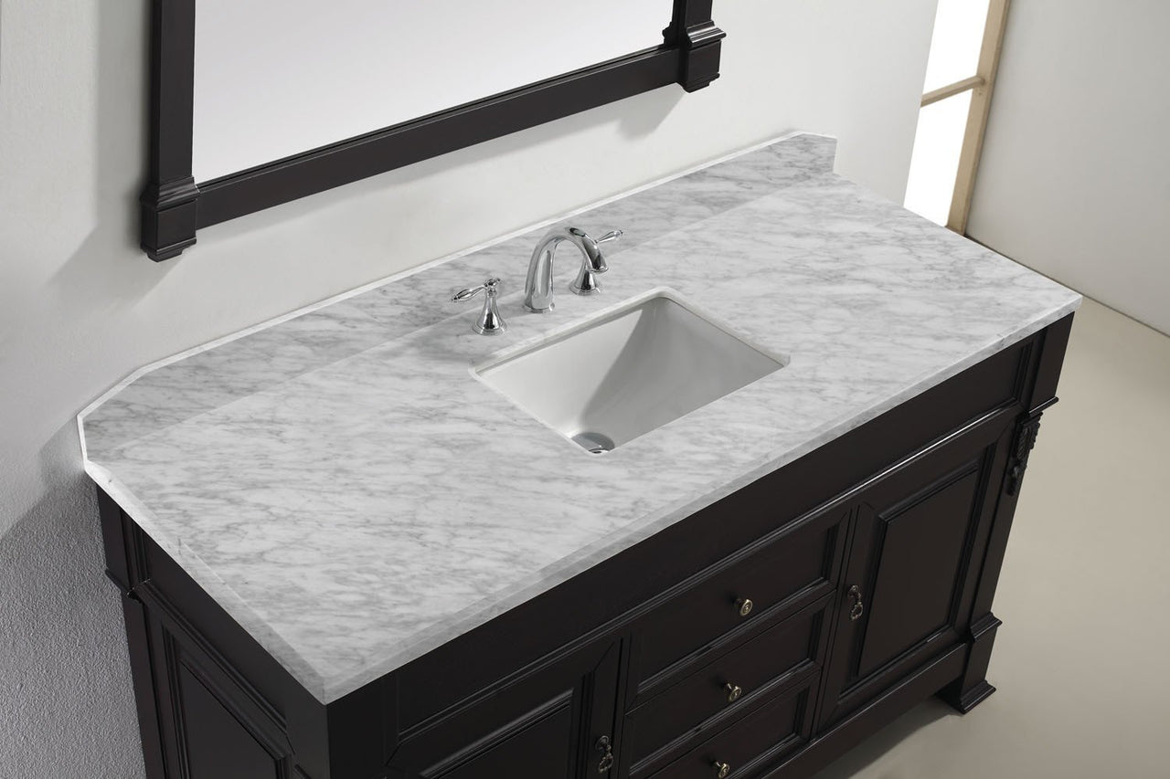 Virtu USA Huntshire 60" Single Square Sink Dark Walnut Top Vanity with Mirror Vanity Virtu USA 