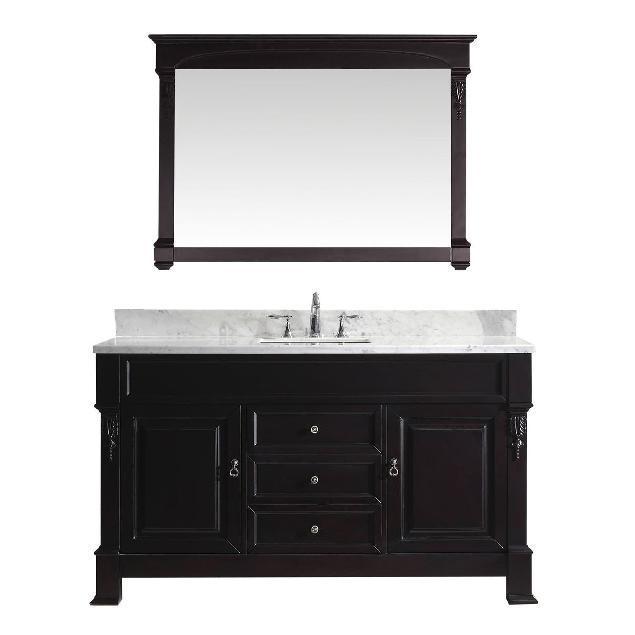 Virtu USA Huntshire 60" Single Square Sink Dark Walnut Top Vanity with Mirror Vanity Virtu USA 