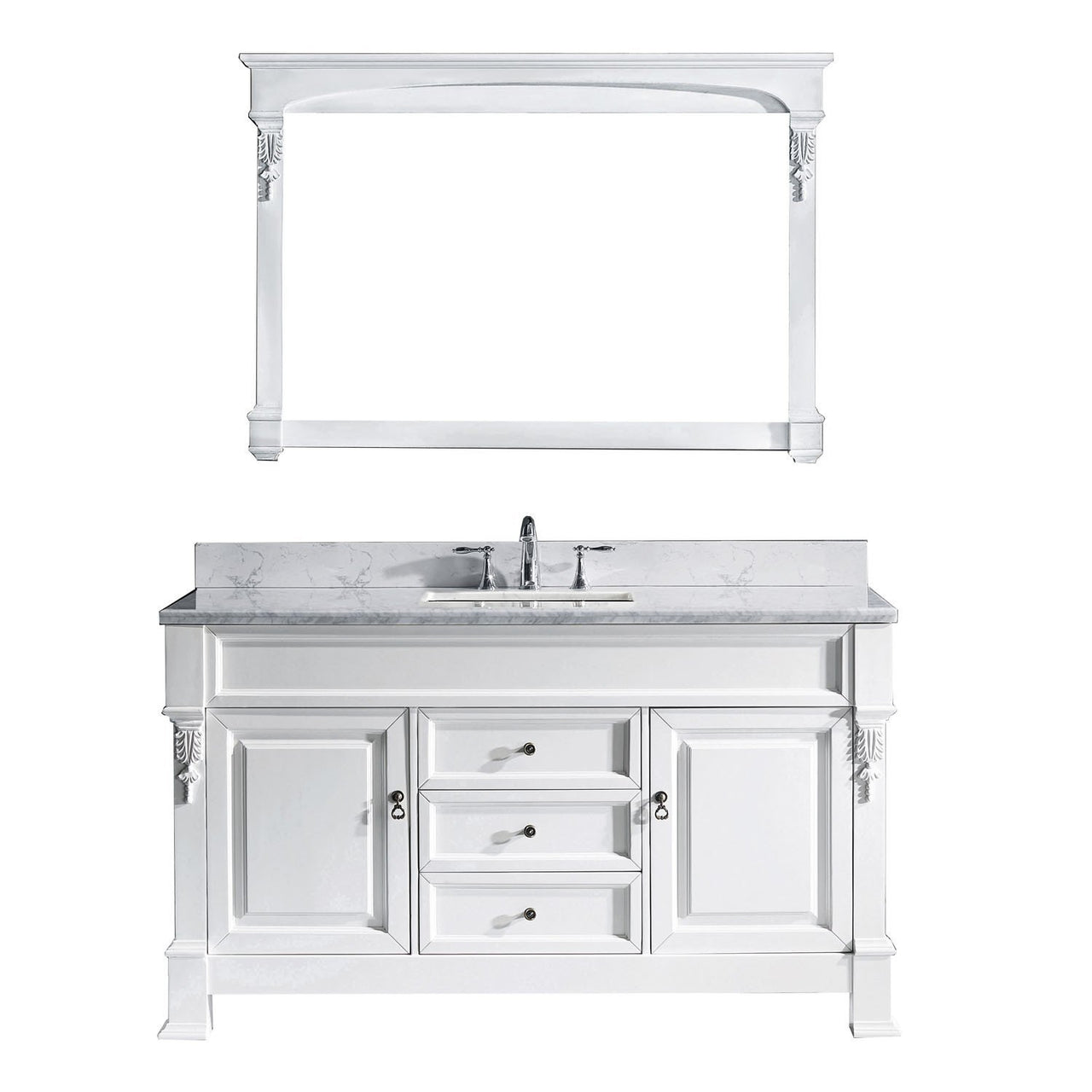 Virtu USA Huntshire 60" Single Square Sink White Top Vanity in White with Mirror Vanity Virtu USA 
